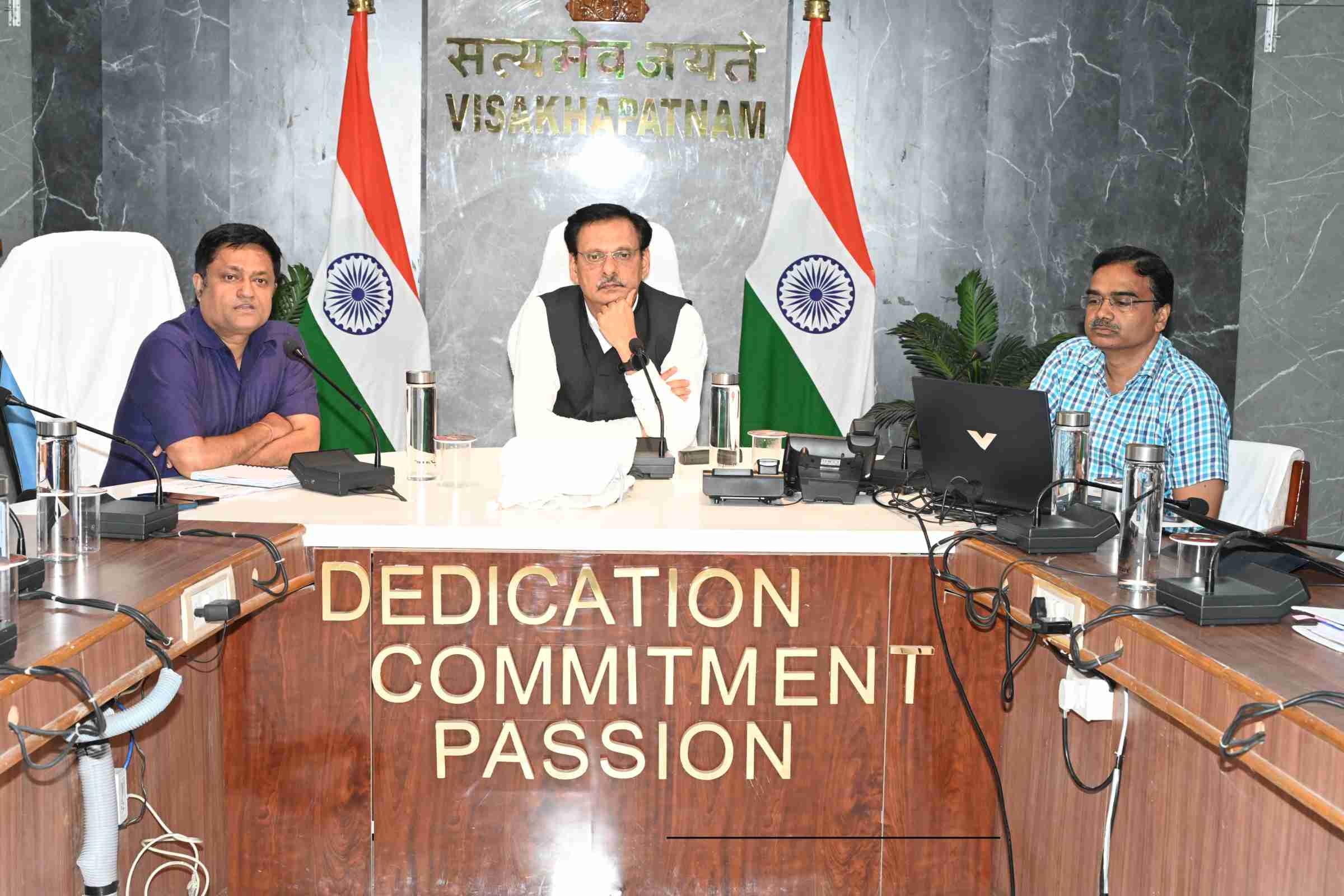 GM South Coast Railway Shri Sandeep Mathur along with DRM Shri Lalit Bohra and ADRM Operations Shri Manoj Kumar Sahoo at the meeting in DRM Conference Hall