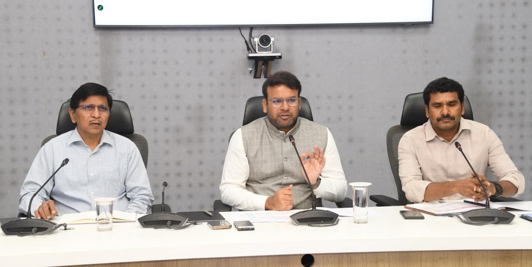 The Commissioner held a review meeting on Wednesday at the GVMC Head Office with Additional Commissioner D.V. Ramanamurthy DC Revenue S. Srinivasa Rao Zonal Commissioners and Revenue Office 4